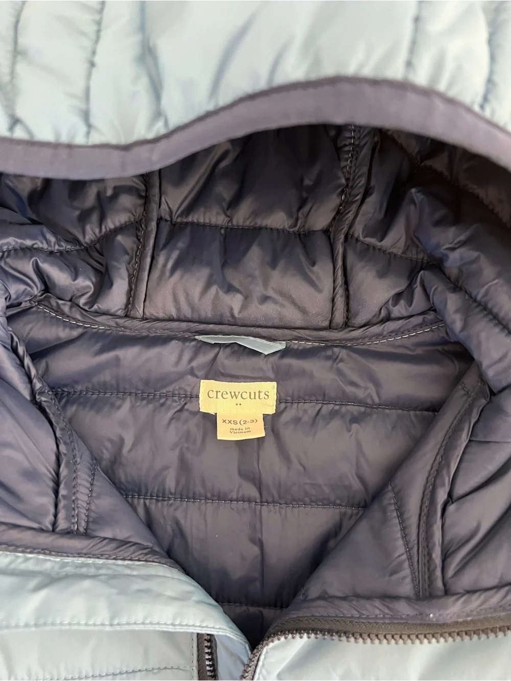 NWOT Crewcuts Light Blue and Navy Quilted Hooded Puffer XXS (2-3)